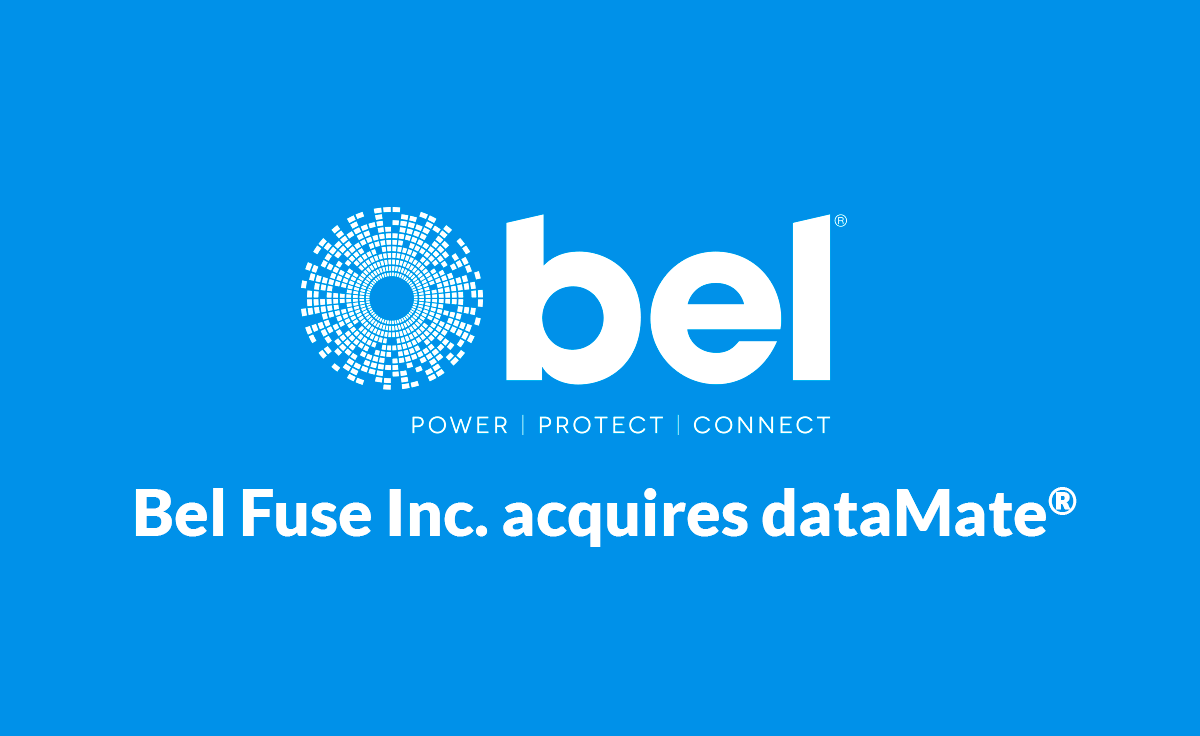 Bel logo and dataMate logo on the a light blue background
